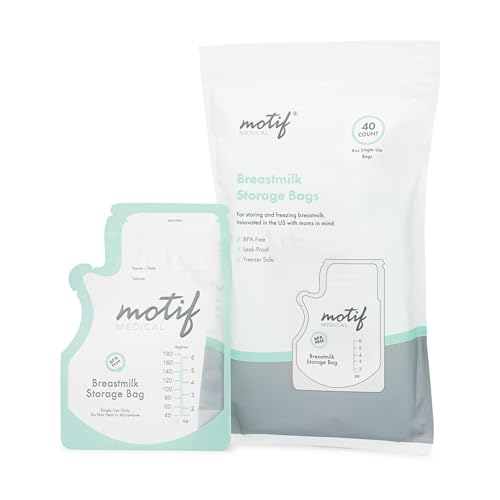 Motif Medical, Milk Storage Bags, 8 oz Milk Freezer Bag with Easy Pour Spout, BPA Free, Write-On Label - 40 Count