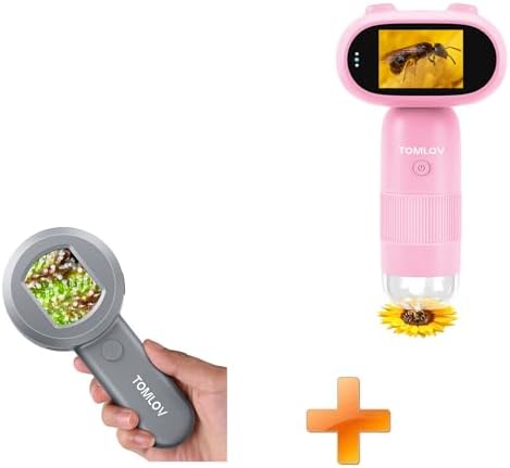 TOMLOV P30 Microscope for Kids, Handheld 1000X 2 LCD Digital Microscope for Slides，HD Camera & Video, Pocket Magnifying Glass with Light+P10
