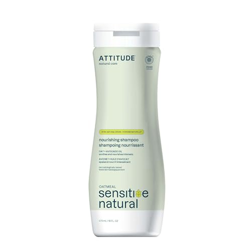 ATTITUDE Hair Shampoo for Sensitive Dry Scalp, EWG Verified, Soothing Oat, Dry and Damaged Hair, Naturally Derived Ingredients, Vegan and Plant-Based, Nourishing, Avocado Oil, 16 Fl Oz