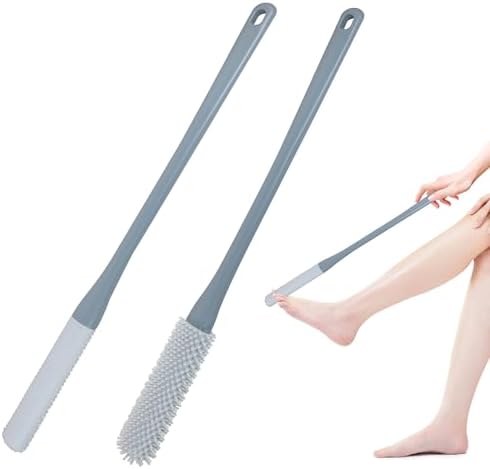 OWIIZI Toe Cleaning Brush 15.7" Foot Scrubber in Shower with Long Handle Silicone Foot Brush Soft Skin Exfoliation Lotion Applicator for Foot Seniors,Elderly, Men and Women 2Pack