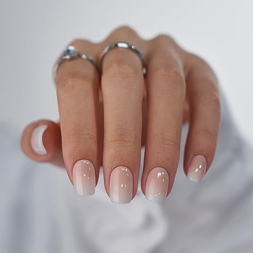 BTArtbox Square Ombre Press On Nails -Soft Gel Press On Nails Short with Nail Glue, 15 Sizes - 30 Reusable Fake Nails Kit for Valentine’s Day Gift, Vanilla Cream