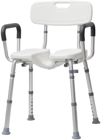 Shower Chair for Inside Shower with Arms and Back, Anti-Slip Design Shower Seat, Shower Chair for Elderly and Disabled with Groove for Private Cleaning, Adjustable Height