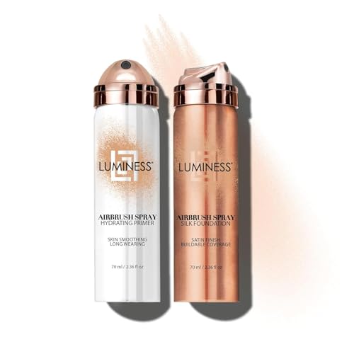 LUMINESS Silk Spray Airbrush Foundation Makeup & Hydrating Primer Kit, Neutral Fair - Lightweight, Buildable Coverage Foundation with Face Makeup Primer for Seamless Blending, Satin Finish