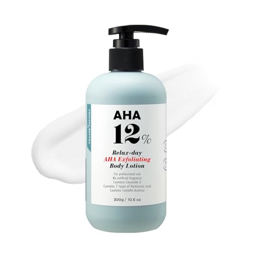 AHA 12% Body Lotion Korean Body Cream Exfoliating & Rejuvenating Formula with Glycolic Acid and Hyaluronic Acid Unscented (10.6 Oz)