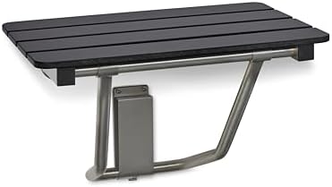 32-inch x 15-inch ADA Folding Wall Mount Bathroom Shower Seat Bench, Black Slatted Phenolic Seat