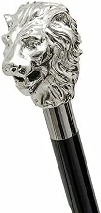 Waziha Nautical Walking Hand Cane Stick Designer Handmade Walking Stick for Men & Women Solid Metal and Natural Wood (Silver Lion Head), 36 inches