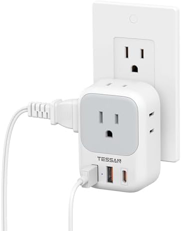 20W PD Multi Plug Adapter, TESSAN 3 USB Wall Charger Multiports (1 USB C Fast Charger), Cube Charging Station for Cruise, Home, Office, Dorm Essentials