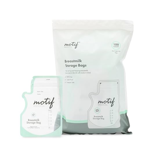 Motif Medical, Milk Storage Bags, 6 oz Milk Freezer Bag with Easy Pour Spout, BPA Free, Write-On Label - 100 Count
