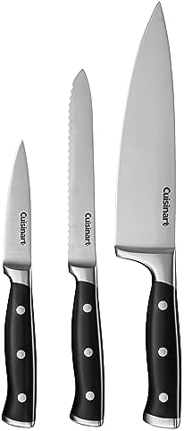 Cuisinart Classic Forged High-Carbon Stainless Steel full-tang Triple Rivet Knife Set With Black Blade Cover/Shealths (3-Piece)