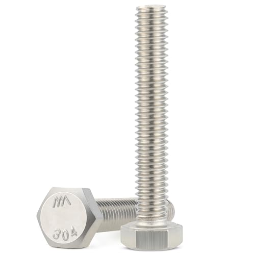 12Pcs 1/4-20 x 5 Hex Head Screws Bolts,304 Stainless Steel 18-8,Fully Threaded,External Hex Drive,Mounting Chair,Rail,Pump,Wheels,Handles,Antenna Parts,Boat and Plastic Bumpers(VG10213)