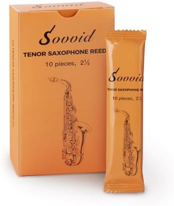 Tenor Saxophone Reeds Strength 2.5 with Portable Reed Case, Box of 10, Individually Packaged Tenor Sax Reeds, Laser Engraved Marking & Thinner Reed Tip & Unfiled Cut for Ease of Play