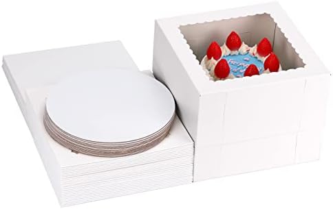 Moretoes 15 Sets Cake Boxes, 10x10x8 Inches Tall Bakery Boxes with Cake Boards, White Square Boxes with Window Cajas Pasteles for Cake, Valentine's Day, Mother's Day