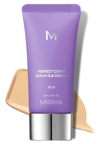 MISSHA M PERFECT COVER SERUM BB CREAM No.25 Warm Beige, Skin Care Foundation Makeup, Tinted Moisturizer, Superfood Complex, Buildable Coverage, Glass Skin, Paraben Free, 1.18 Fl oz