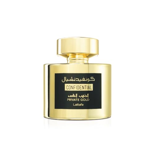 Lattafa Perfumes Confidential Private Gold for Unisex Eau de Parfum Spray, 3.4 Ounce