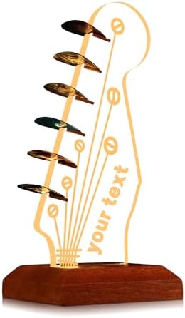 Customized Light Up Guitar Pick Holder, Acrylic Electric Guitar Headstock Shaped Pick Holder with Wooden Base for Picks Storage and Display, Gift for Guitar Players Guitarists