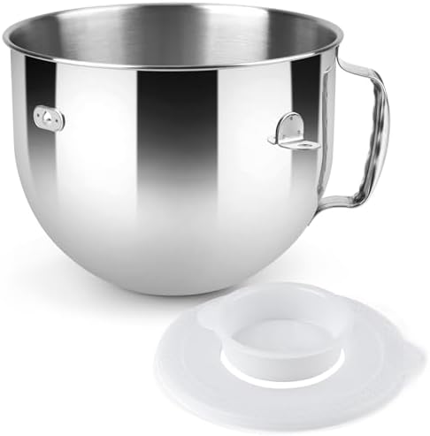 Stainless Steel Lift Bowl Compatible with Kitchenaid 7-qt. Mixing Bowl with Ergonomic Handle and Lid
