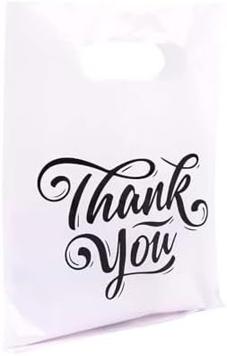 ysmile Thank You Plastic Merchandise Bag for Business, Retail Shopping Bag with Handle with Die Cut in Bulk Extra Thick 2.5 mil 100 ct from 11.8"x15.8" - White