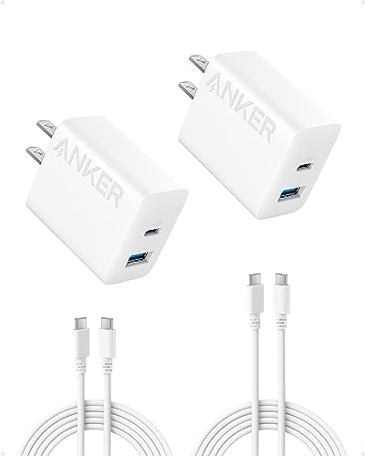 Anker iPhone 16 Charger, USB C Charger Block, 2-Pack 20W Fast Wall Charger for 16/16 Pro/Pro Max / 15 Series / iPad Pro and More, with 2 Pack 5 ft USB-C Cable