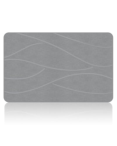 Veeloim Stone Bath Mat Diatomaceous Earth Bath Mat Non-Slip Super Absorbent Stone Bath Mats for Bathroom Quick Drying Diatomite Stone Shower Mat Large Natural Easy to Clean(23.6×15.4" Gray)