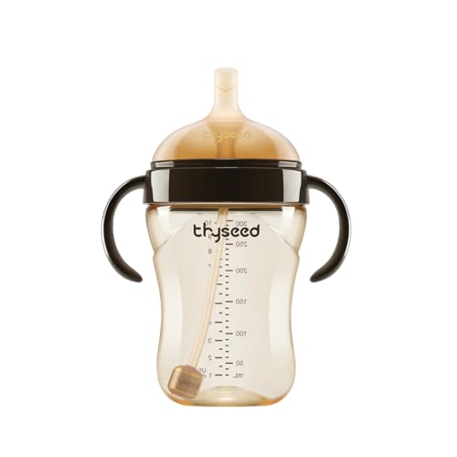 PPSU Weighted Straw Cup with Handles Toddlers Transition Bottles to Sippy Cups No Spill Learner Milk Water Baby Bottle Soft Silicone Spout Dishwasher Safe BPA Free 6+ Months 10oz/300mL 1 Pack