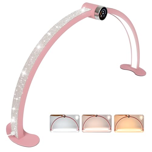 SAVILAND Half Moon Nail Light for Desk: Pink 48W 29In 8 Languages Display Screen Halfmoon Light with Phone Holder 3000-6000K Adjustable Aliminium 76 * 6 * 64cm Desk Light Nail Desk Lamp for Nail Art