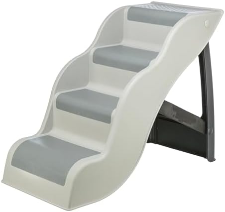 TRIXIE Lightweight Dog Stairs with Non-Slip Rubber Treads - 4 Step Pet Stairs for Beds and Couches - Foldable and Easy to Store - in Gray