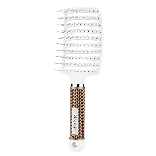 Bsisme Hair Brush, Vented Curved Styling Brush for Faster Blow Drying, Professional Detangling Brush for Women and Men, White