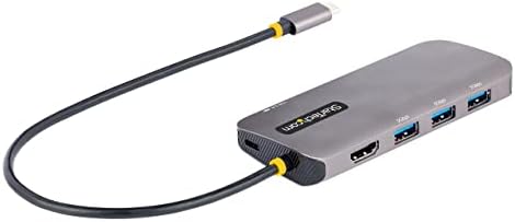 StarTech.com USB C Multiport Adapter, 4K 60Hz HDMI Video, 3 Port 5Gbps USB Hub, 100W Power Delivery Pass-Through, GbE, 12"/30cm Cable, Mini Travel Dock, Laptop Docking Station (127B-USBC-MULTIPORT)