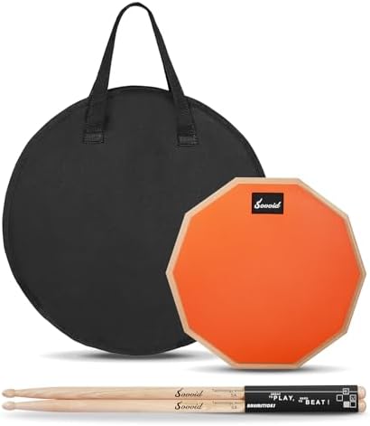 8 Inches Drum Pad and 5A Drum Sticks, Double Sided Snare Drum Practice Pad for Drummers, Silent Practice Drum Pad for Adults and Kids with Storage Bag - Orange