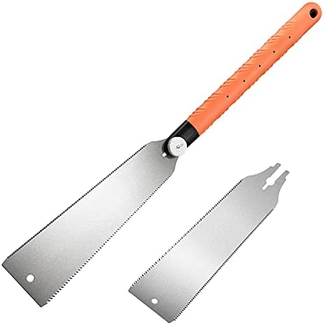 Japanese Fine Cut Saw+Extra Spare Blade, Japanese Trimming Saw with Spare Blade, Handsaw Double Edge Pull Saw Interchangeable Flush Cut Saw Flexible Blade Handsaw (Orange saw with blade A)