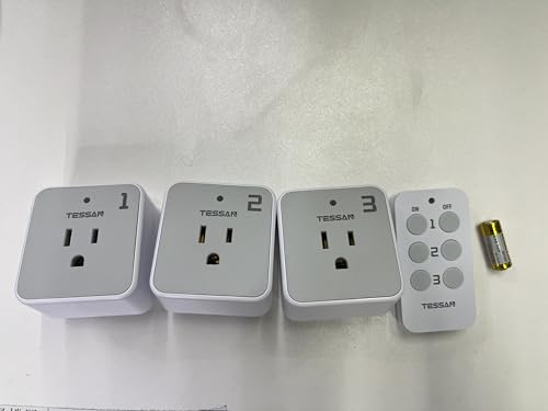 Remote Control Outlet 3 Pack, TESSAN Wireless Remote Light Switch, On Off Switch Plug for Lights, Lamps, Fans, Household Appliances, 100ft RF Range, 15A/1875W(1 Remote + 3 Outlet)