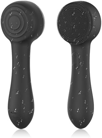 Facial Cleansing Brush Silicone Face Scrubber Waterproof Rechargeable Exfoliator Massage Device for Men & Women, Deep Pore Cleansing, Exfoliating, Removing Blackhead Electric Face Scrub Brush (Black)