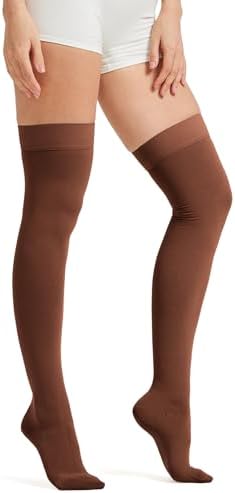 MGANG Medical 15-20 mmHg Compression Stockings for Women & Men, Pair, Thigh High Graduated Compression Socks, Closed Toe, Opaque, Support for Varicose Veins, Edema, DVT, Swelling, Flight, Brown 4XL