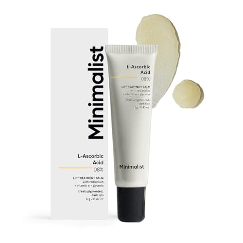 Minimalist Lip Treatment Balm for Lightening Dark Lips, Hydrating & Softening | 8% L-Ascorbic Acid with Vitamin E, Radianskin & Glycerine | For Women & Men | 0.42 Oz / 12 gm