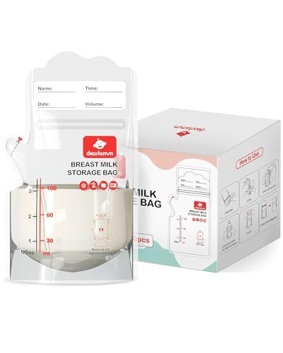dearlomum BPA-Free Breastmilk Storage Bags - 200 Pcs, 3 Ounce, Self-Standing with Pour Spout, Space-Saving Flat Profile, Ideal for Convenient Breastfeeding and Milk Storage, dearlomum BPA-Free Breastm