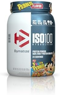 Dymatize ISO100 Hydrolyzed Protein Powder, 100% Whey Isolate Protein, 25g of Protein, 5.5g BCAAs, Gluten Free, Fast Absorbing, Easy Digesting, Fruity Pebbles, 24 Servings