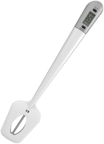 Candy Thermometer Spatula with Pot Clip – Silicon Spatula with Thermometer in Handle, Instant Read Digital Thermometer Spatula for Chocolate, Creams, Sauces, Jams and Syrups, Meat Cooking (White)