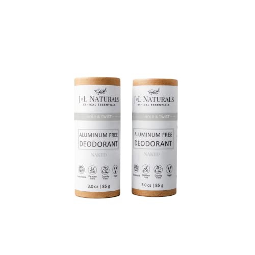 J&L Naturals Aluminum Free Deodorant for Men & Women | 100% Natural Ingredients With Coconut Oil, Shea Butter, & Essential Oils | Sustainable, Eco-Friendly (Naked (Unscented), 3.0 Oz (Pack of 2))