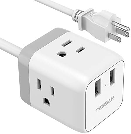 TESSAN USB Power Strip with 3 Outlets and 2 USB Ports, Small Desktop Power Strip Power Port Cube, 4 Ft Extension Cord, Portable Charging Station Hub for Home, Office, Dorm Room, Travel, Cruise