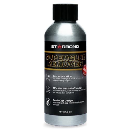 Starbond Super Glue Remover, Dissolves Glue, CA Glue Debonder, Easy Brush Cap Applicator, 2 oz