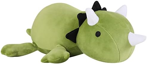 SQEQE Weighted Dinosaur Plush, Anxiety Stuffed Animals, Dinosaur Plushie Dino Throw Pillows for Kids Adults Green 9.8 Inch, 0.8 lbs