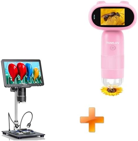 TOMLOV P30 Microscope for Kids, Handheld 1000X 2 LCD Digital Microscope for Slides，HD Camera & Video, Pocket Magnifying Glass with Light+TriL110