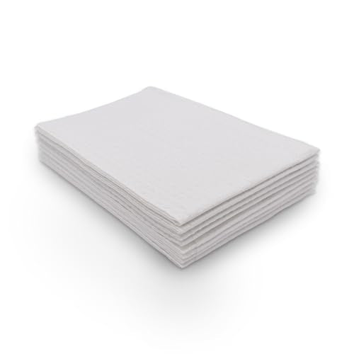 TIDI 917492 Choice Dental Bib, White, 3 Layers, 13” W x 18” L (Pack of 50) ― Disposable Dental Bibs ― Embossed ― 2-Ply Tissue ― Poly Back to Help Prevent Leak-Through ― Nail Towels ― Tattoo Bibs