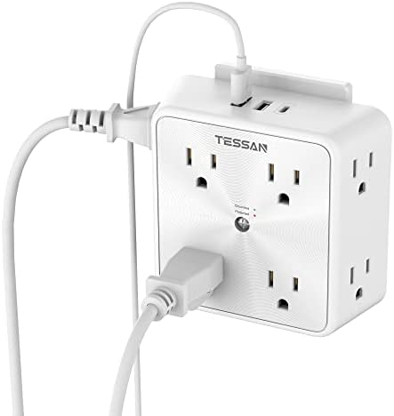 Surge Protector 8 Outlet Extender, TESSAN Multi Outlet Splitter with 3 USB Wall Charger (1 USB C Port), 3-Sided Multiple Plug Power Strip 1700J, Charging Station for Home Office Dorm Room