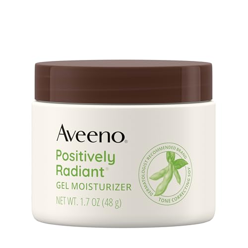 Aveeno Positively Radiant Daily Gel Facial Moisturizer with Hyaluronic Acid & Tone-Correcting Soy, Hydrating & Brightening Gel Face Cream Evens Skin Tone & Texture, Hypoallergenic, 1.7 oz