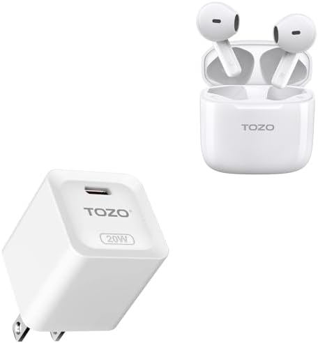 TOZO A3 Bluetooth Wireless Earbuds White + C1 USB C 20W PD Power Adapter Fast Wall Charger Type C White