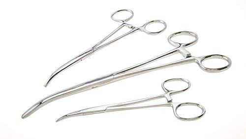 Apical 6-Piece Hemostat Forceps Set - Stainless Steel Straight & Curved Clamps, 6 Piece Multi-Purpose Locking Forceps for Fishing, Crafts, Medical, and Hobby Use (8", 6.25" and 5")