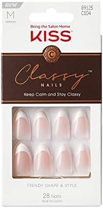 KISS Classy Fake Nails Ready-To-Wear DIY Manicure - Dashing, Waterproof, Smudge Proof, Chip Proof, No Dry Time, Durable & Flexible, Long Lasting, Medium & Coffin Shaped, Quick & Easy | 28 Count