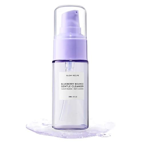 Glow Recipe Blueberry Bounce Exfoliating Face Wash, Travel Size - Foaming Facial Cleanser, Makeup Remover & Clarifying Mask - Hydrating Hyaluronic Acid & Gentle AHA for Sensitive Skin - Vegan, 30ml