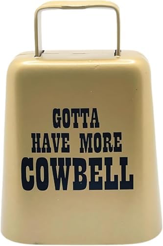 Bevin Bells "Gotta Have More Cowbell" (Small) | Gold Color | Steel Cow Bell | Loud Noise Maker w/Handle | Made in CT, USA